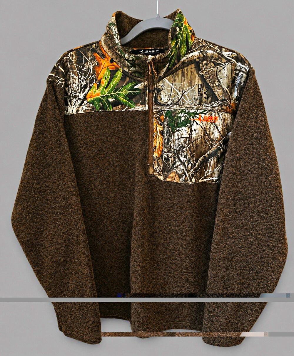 HABIT Men's M Regular Fleece 1/4 Zip Pullover Jacket Camo Brown Multicolor